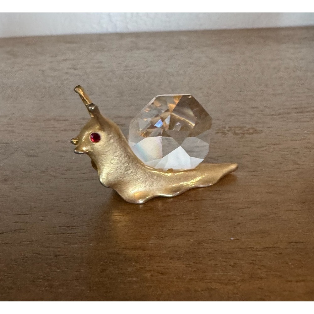Vintage JJ Jonette Jewelry Gold Snail Figurine with Crystal Shell
